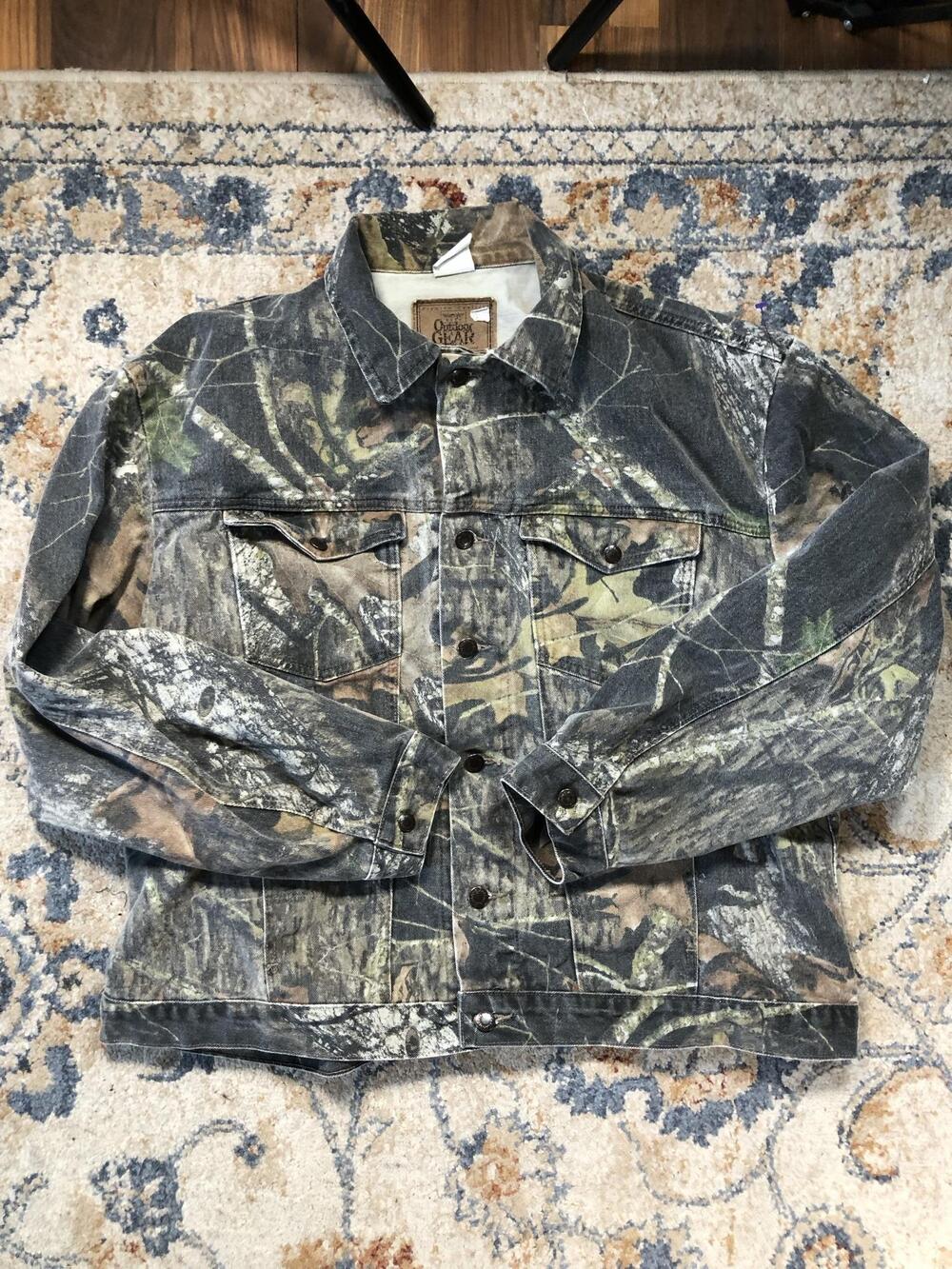 Wrangler Jacket Mens Large Green Camo Denim Snap Front Hunting Outdoor Workwear